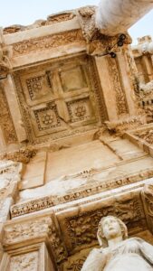 Looking upwards in an ancient temple. 